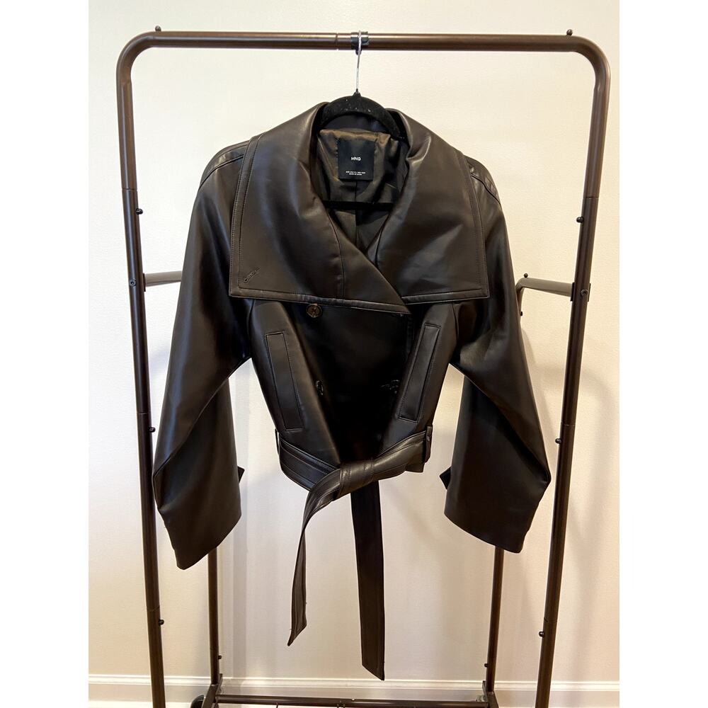 Mango Faux Leather Jacket Trench with Maxi Lapels size XS - Picture 3 of 7